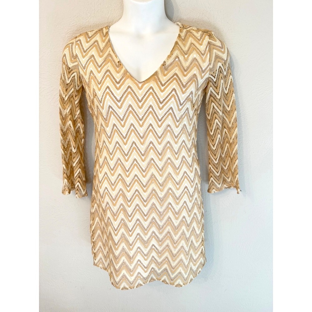 Lilly Pulitzer Size S Jade Chevron Cocktail Dress Gold Shimmer knee length